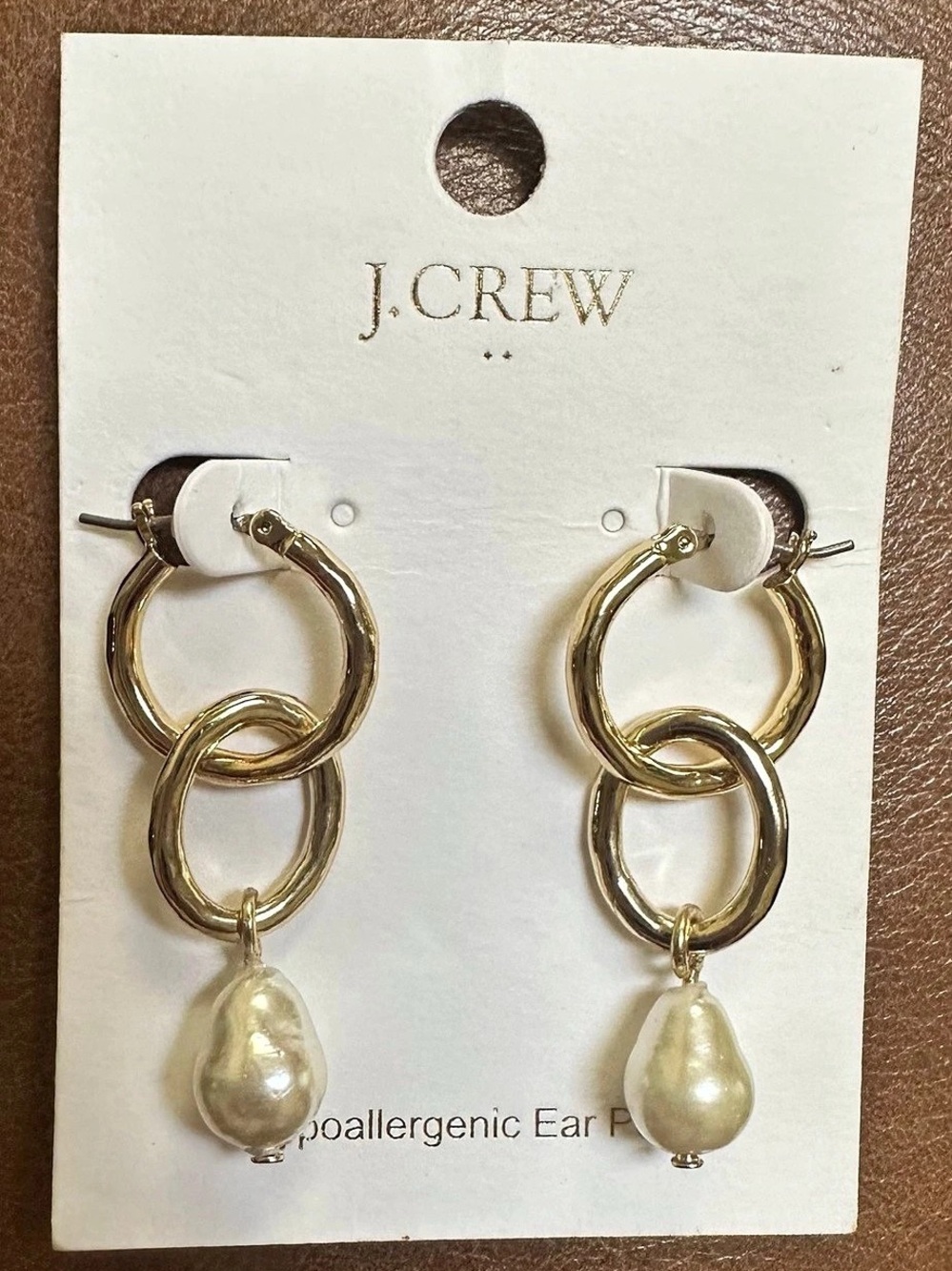 J.Crew Gold-Tone Hoop Earrings with Pearl Drops Linked Drop Hoop Earrings